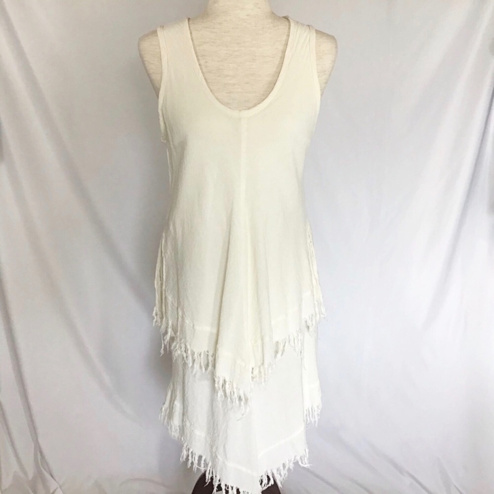 Vtg Jennifer McNeill Dress Size S Natural White Textured 100% Cotton Fringe Boho - Picture 2 of 9